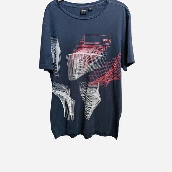 Hugo Boss Men’s Short Sleeve T Shirt Navy Geometric Graphic Soft Cotton Lg - Picture 5 of 12